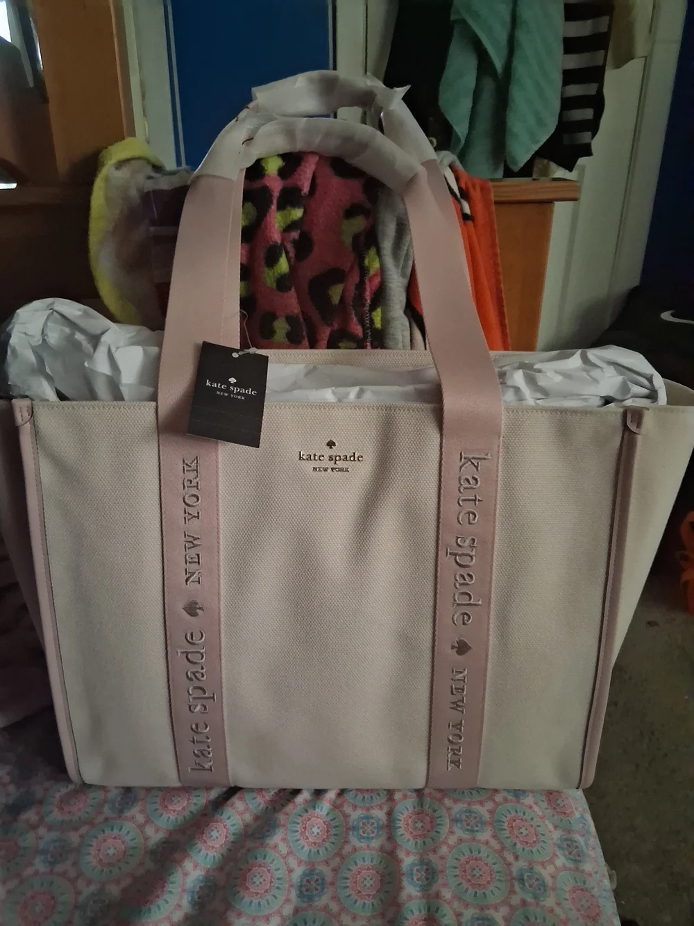kate spade Pale Pink Canvas Tote with Logo Straps